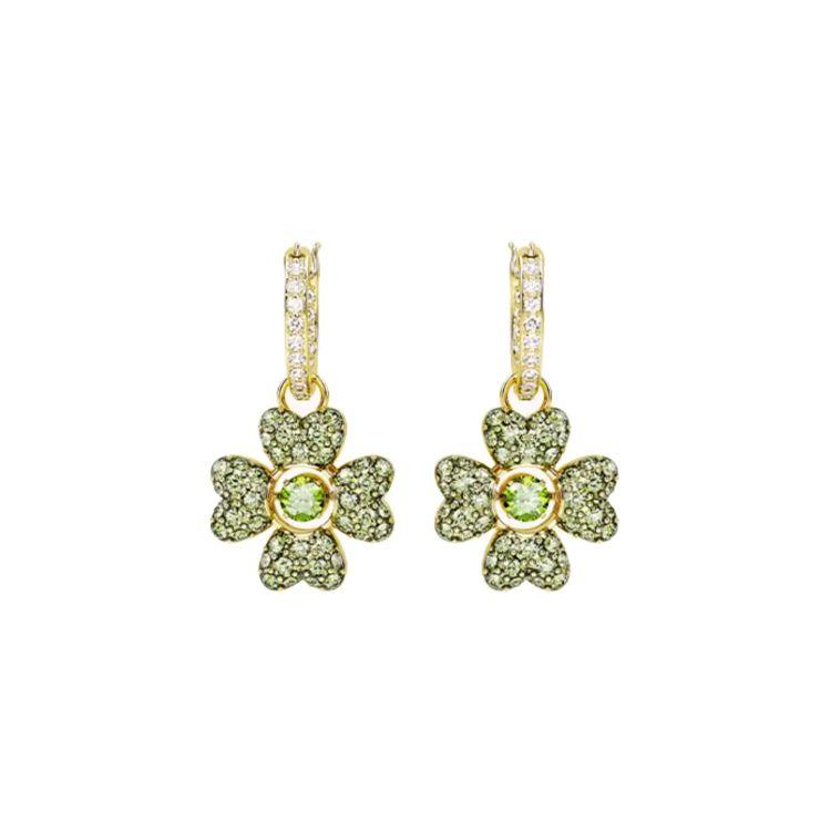 Swarovski Идиллия Серьги-клевер с покрытием из золота, форма капли воды, женские, зеленые 5670664