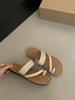 Flat-bottomed linen slippers women's shoes outer wear 2025 new summer jacket toe sandals holiday beach seaside sandals