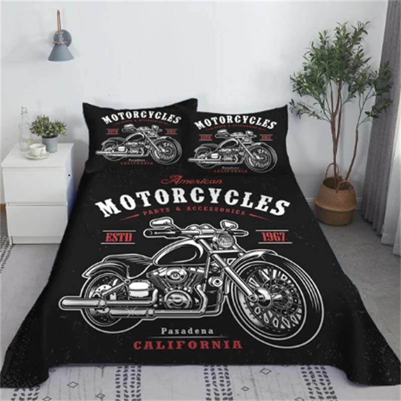 Cool Motorbike Sports Bed Sheet Set 3D Printed Motorcyclist Polyester Bed Flat Sheet With Pillowcase Bedding Bedspread 2/3pcs