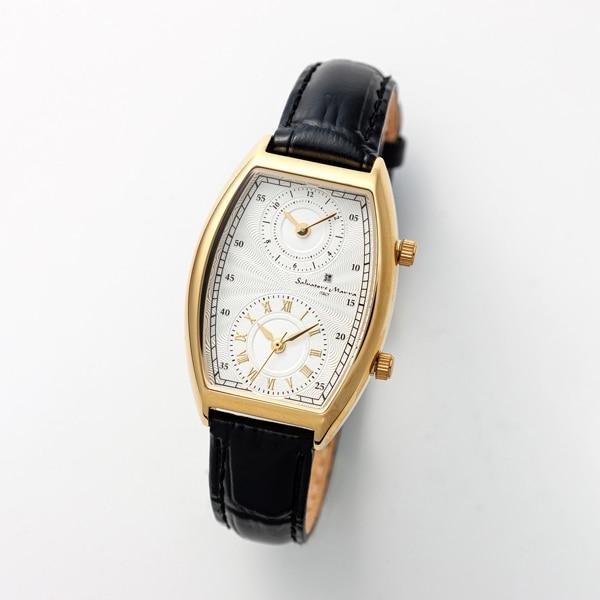 Salvatore Marra Dual Time Unisex Leather Belt SM23107-GDWH/BK Wrist Watch