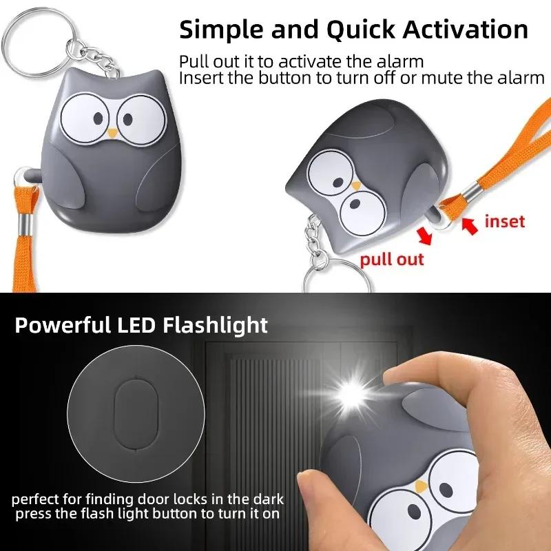 Owl Self Defense Alarm Flashlight Outdoor 130 Db Personal Anti Wolf Alarm with LED Light for Women Security Protect Keychains