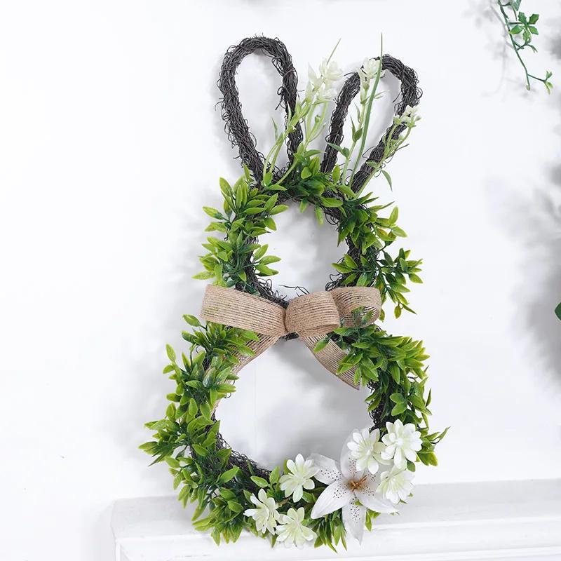 Trapezoid Artificial Plant Ornament with Rabbit Moon Pentagram Shape for Home Easter Ramadan Decoration