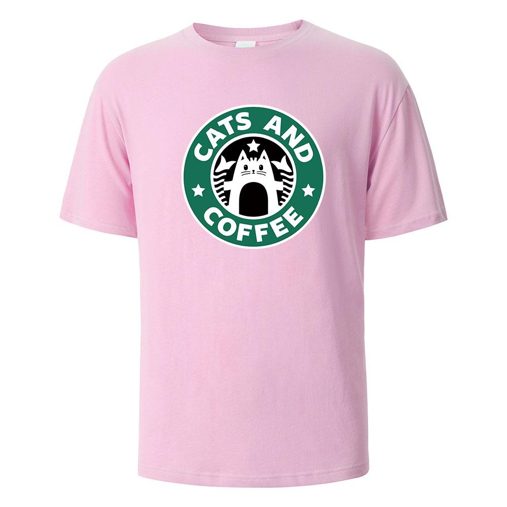 Кошки и Кофе Уличная Забавная Футболка Для Мужчин Модная Повседневная Свободная Хлопковая Одежда С Круглым Вырезом Дышащая Футболка Хип-Хоп Футболки