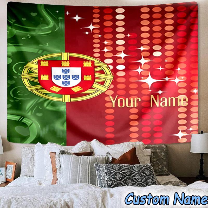 Custom Name Portugal Flag Design Printed Tapestry, for Bedroom,Livingroom, dormitory, Large Wall Decor, Fabric Decor Fan Birthday Gifts