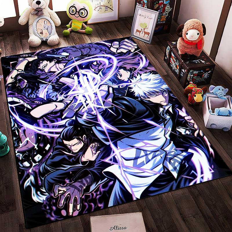 Anime Style Characters with Dynamic Action Scene Non-slip rug suitable for living room and bedroom sofas.