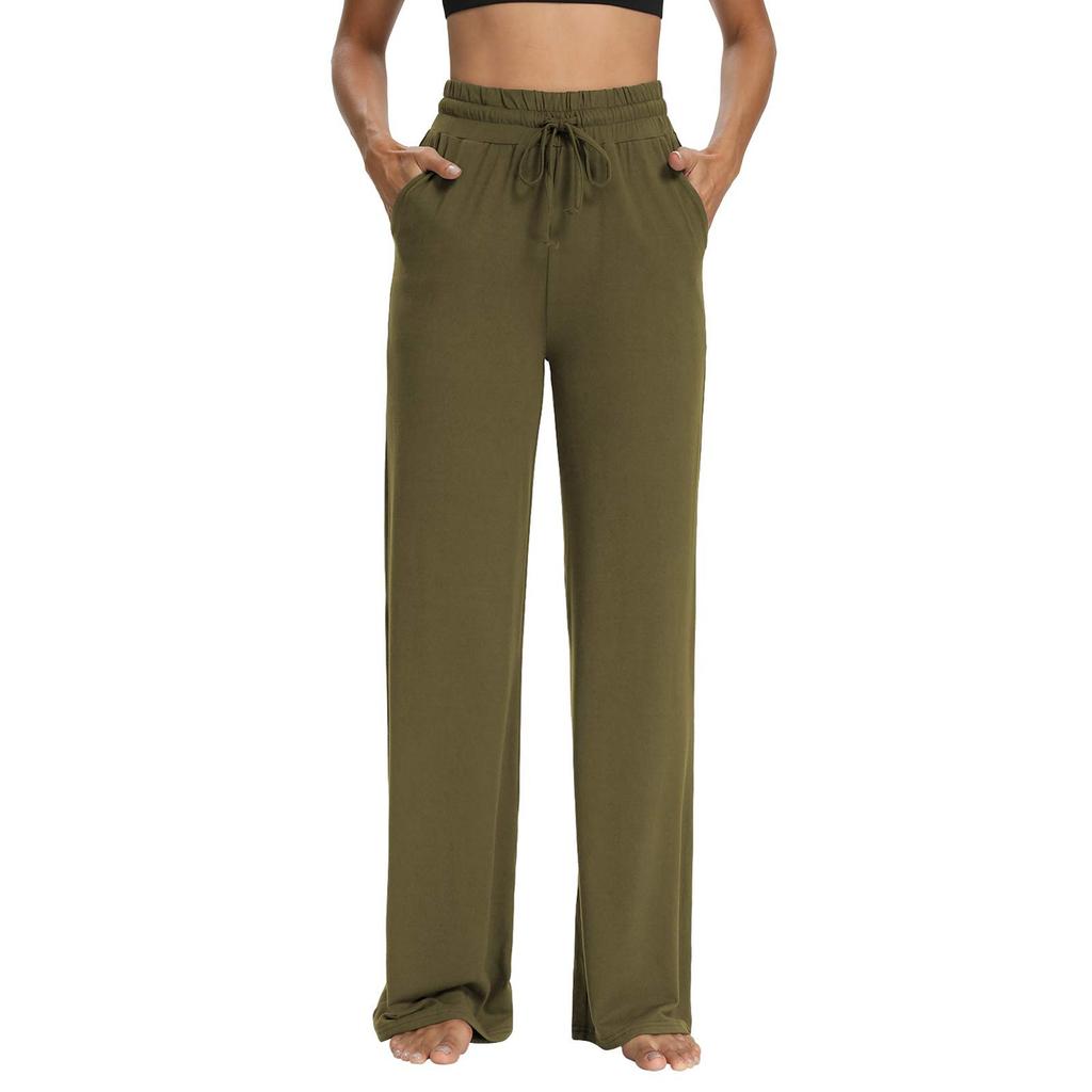 Женские спортивные штаны для йоги, широкие штаны с высокой талией, пижамные штаны, удобные свободные штаны для тренировок с карманами