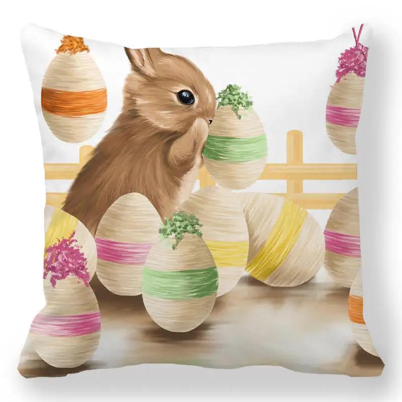 Easter Bunny Print Cushion Cover Spring Easter Egg Hare Pillowcase Home Decoration 40/45/50/60cm