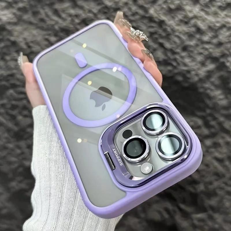 KEYSION Магнитный прозрачный чехол для телефона MagSafe для iPhone 11 12 13 14 Pro Max, защита объектива, металлическая подставка, противоударный чехол