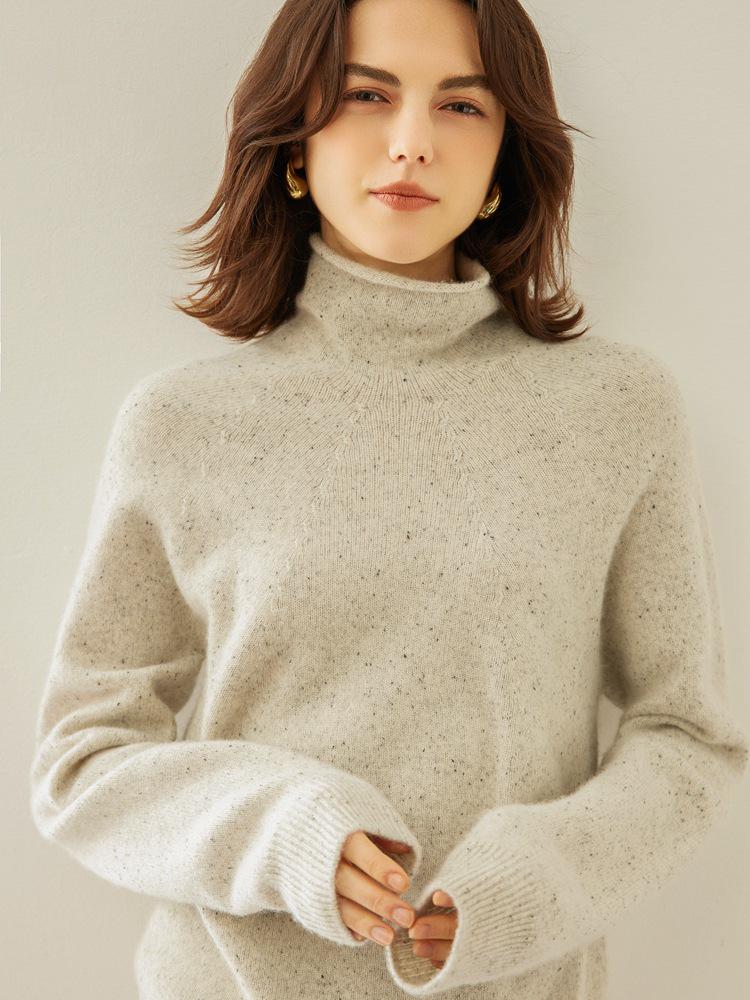 Women's 2025 Autumn/Winter Cashmere High Neck Sweater - Soft, Thick, Solid Color, Stacked Collar.