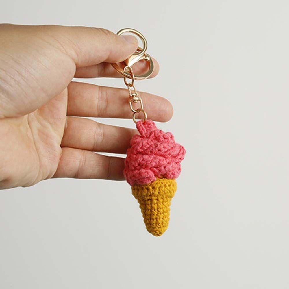 Ice Cream Cone Crochet Keychain Handmaking Knitted Keyrings Exquisite Ice Cream Pendant Bag Charm