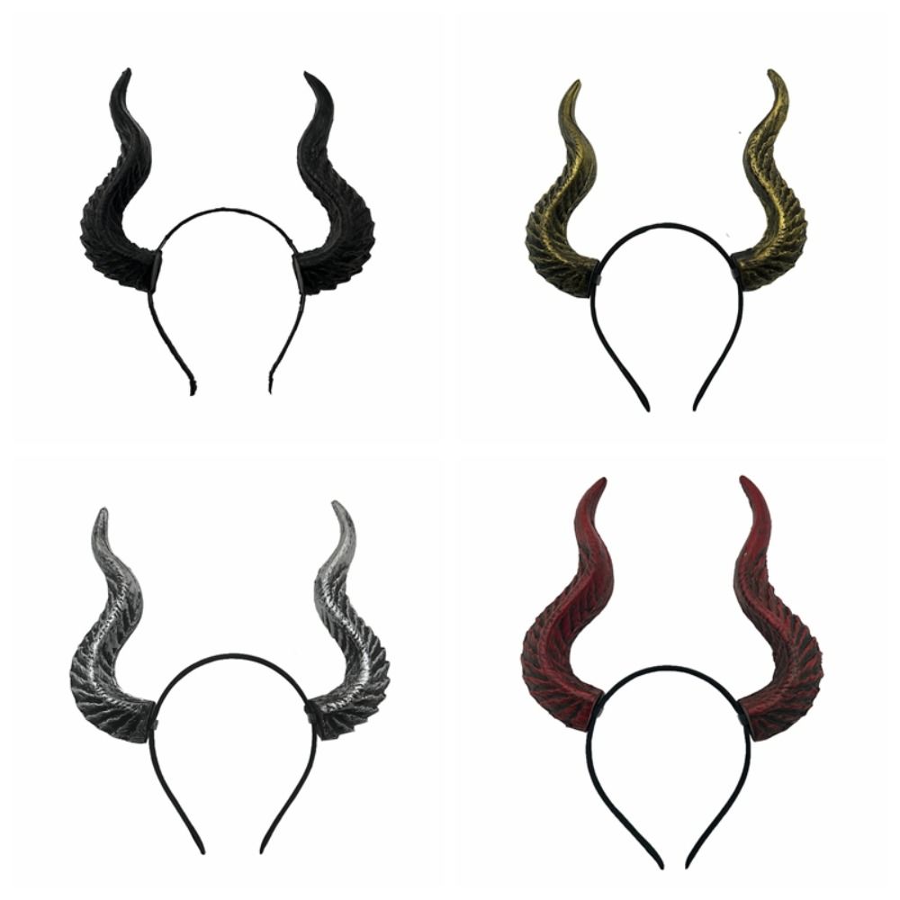 PU Halloween Horns Headband Ox Horn Halloween Hair Hoop Funny Cosplay Hairband  Men
