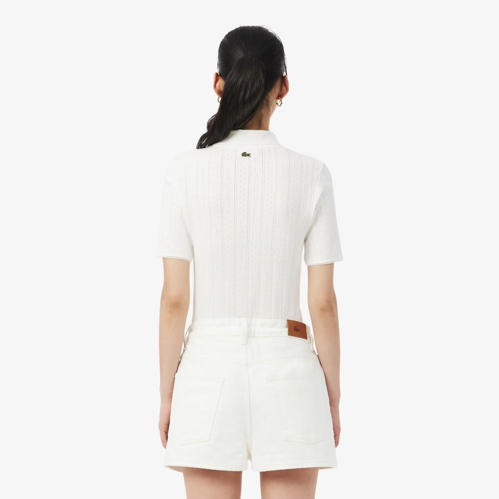 Lacoste Женская ажурная рубашка-поло с лентой и принтом под крокодила DF5296-56G70V
