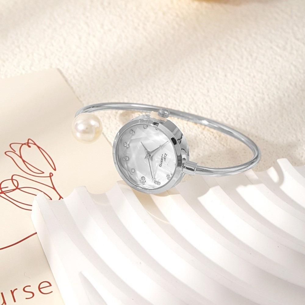 Fashion Pearl Bracelet Watch Gemstone Quartz Rhinestone Dial Watch Quartz Wristwatch  Evening Party
