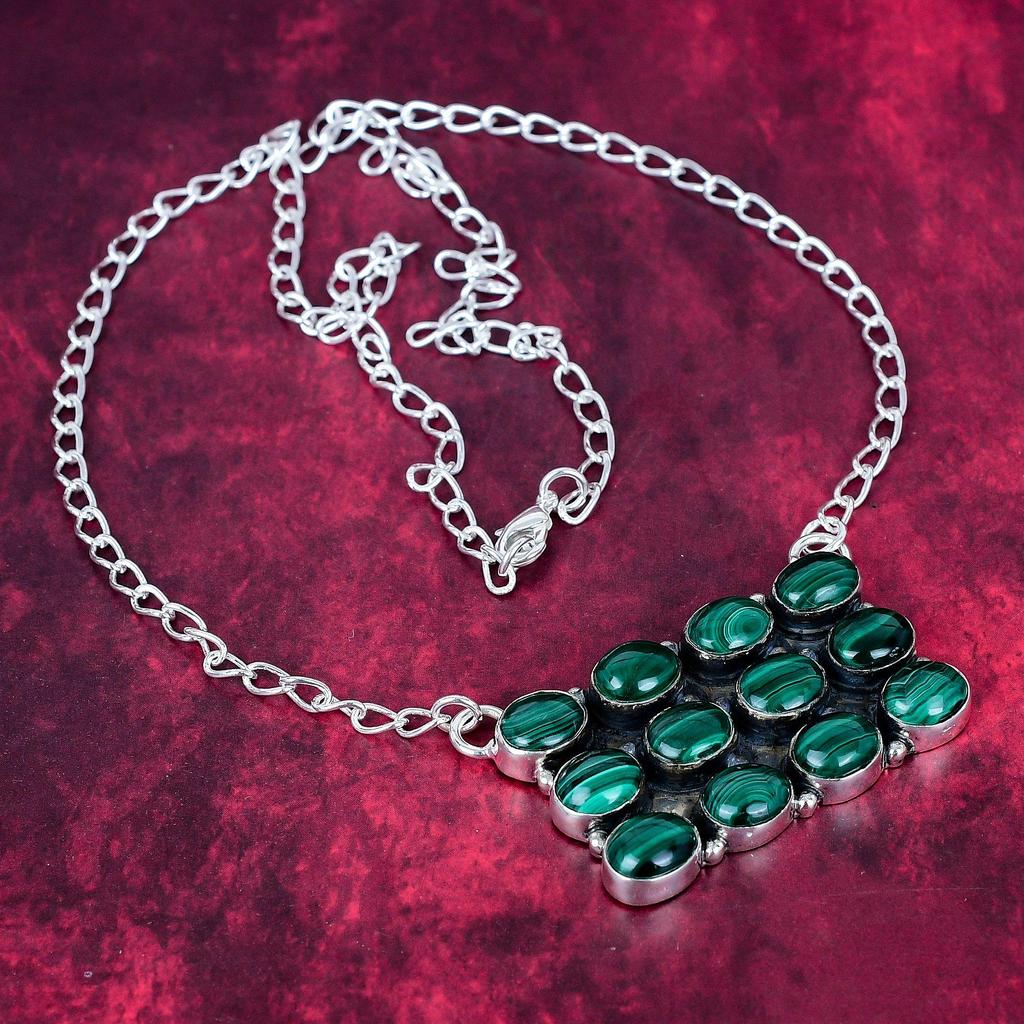 Malachite Necklace, 925 Sterling Silver Adjustable Chain Necklace. Gift For Women Handmade Necklace Gemstone Jewelry