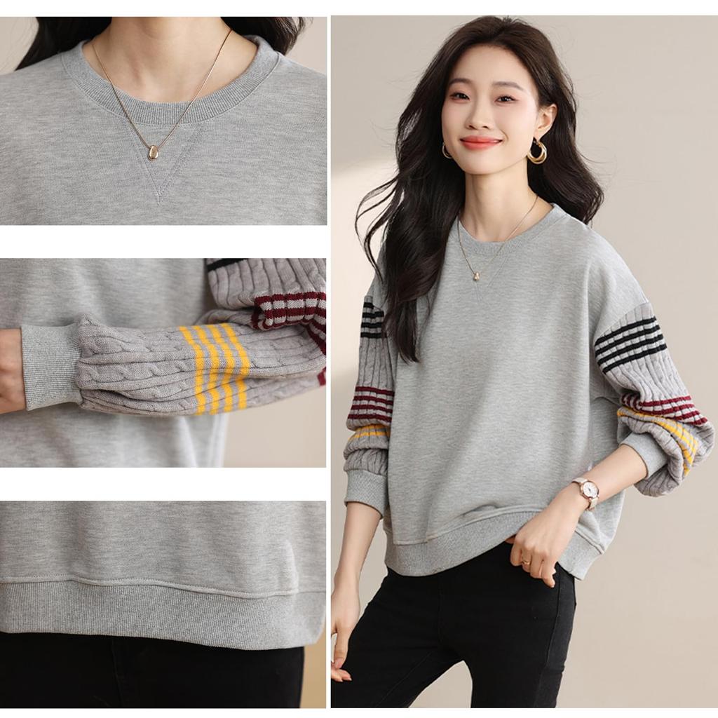 Long Pullover Round Plus Loose Perfect for and Spring Women's Sweatshirt, Hoodie, Sleeve, Top, T-Shirt, Neck, Sizes, Fit, Figure-Flattering, Stylish,