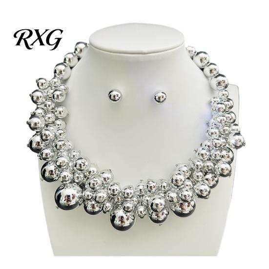 Chunky Faux Pearl Jewelry 1 Set Jewelry, Beaded Choker And Vintage Necklace Earrings, Metallic for Women Dinner Parties Wedding
