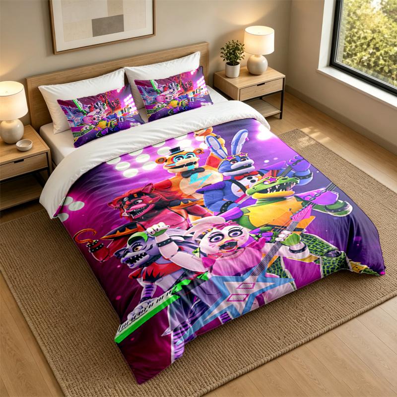 Soft Bedding Set Five Nights at Freddy’s Pattern, 1 Duvet Cover plus 2 Pillowcases Stylish Bedroom Home Textile