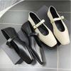 Mary Jane Shoes Female Snap Ballet Shoes Women Square Toe Flat Sheepskin Ladies Shoes