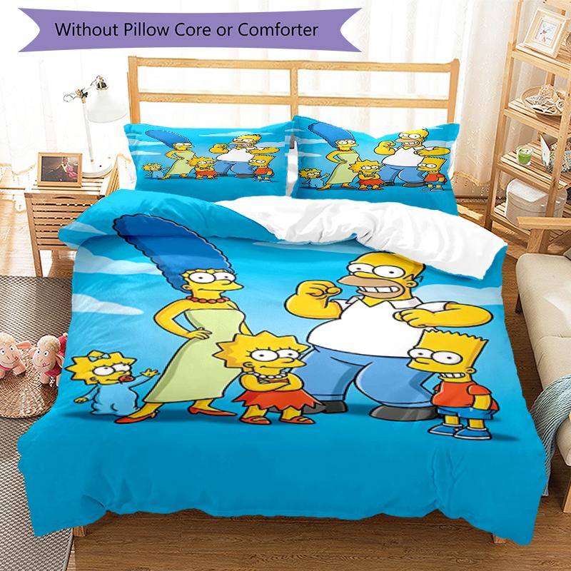 3pcs The Simpsons Bedding Set Duvet Cover Closure Includes 1 Duvet Cover & 2 Pillowcases, Soft and Comfortable for All Seasons.