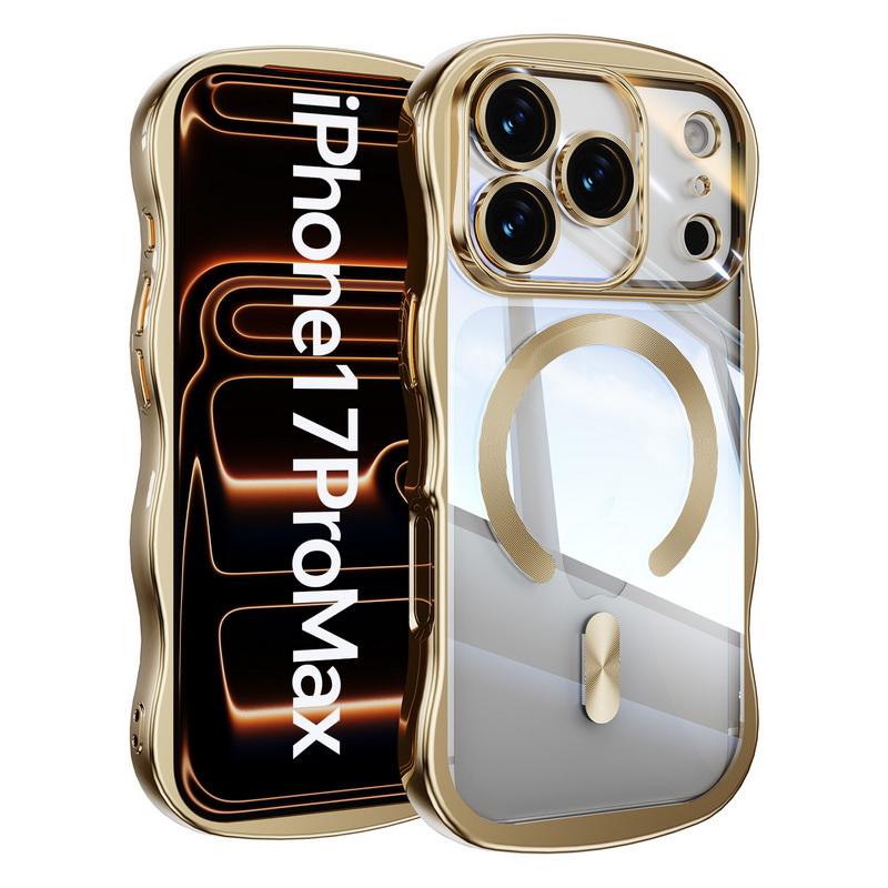 Покрытие Волнистая Рамка Магнитный Чехол Для Телефона Для iPhone 17 Pro Max 16 15 14 13 Гальванизированный Силиконовый Бампер Ударопрочный Прозрачный Мягкий Чехол