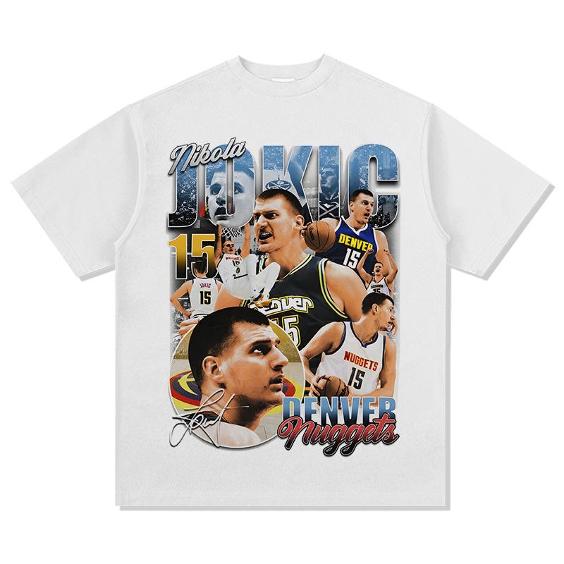 Новая футболка Никола Йокича Черная / Белая Футболка с круглым вырезом Хлопковая футболка Мужская и Женская Для фаната баскетбола С коротким рукавом Топ Инс Y2k Горячая распродажа