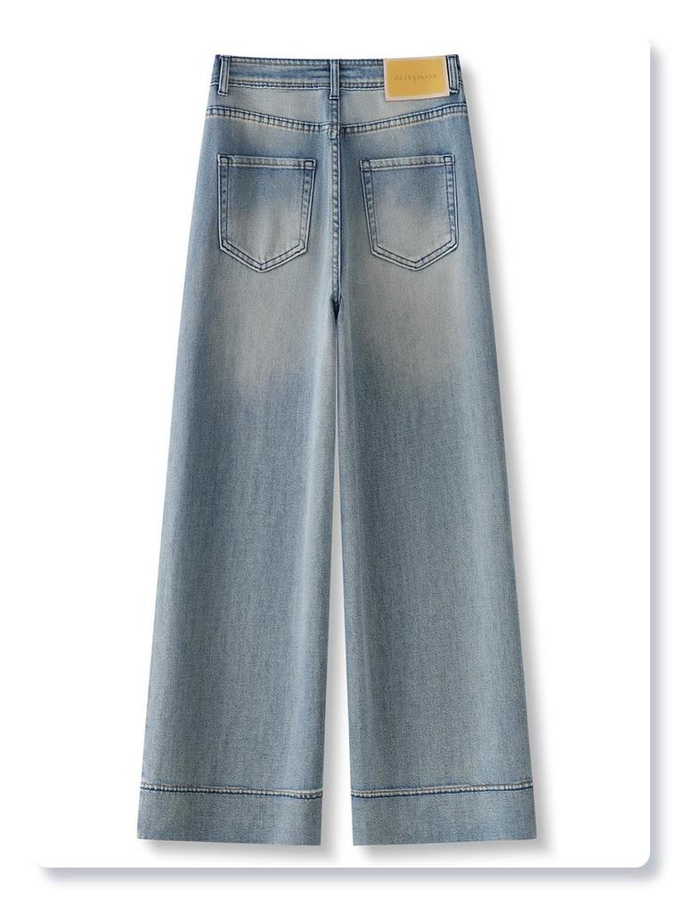 Women's High Waist Wide Leg Jeans - 2025 Spring/Autumn, Slimming Retro Style, Petite Loose Fit