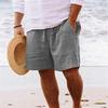 Men's Shorts Cotton Linen Summer Drawstring Elastic Waist Straight Leg Solid Colour Comfortable Breathable Short Daily Beach