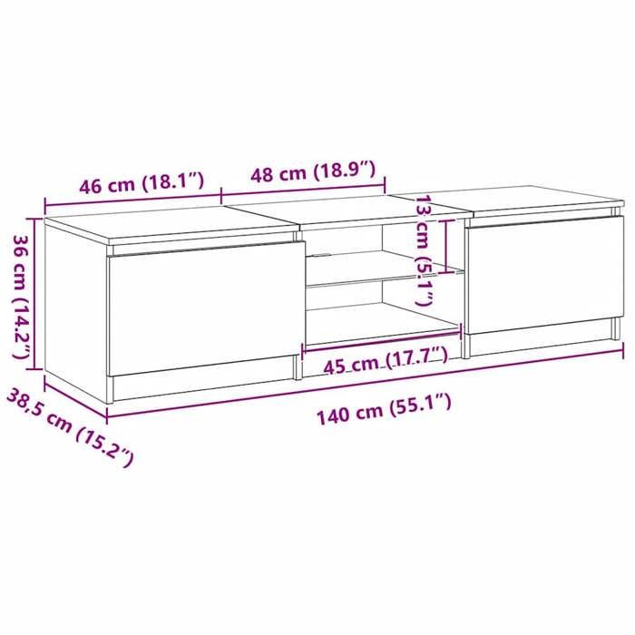 VidaXL Meuble TV avec lumières LED Sonoma gris 140x40x36 cm, support TV, armoire média, armoire hifi, unité TV 822682