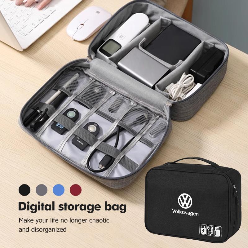 Car Multi-Use Digital Storage Bag Data Cable Tool Organizer For Volkswagen VW Passat Golf 4 5 6 Tiguan Polo Scirocco Jetta CC zj2