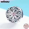 100% 925 Sterling Silver Pink Heart Openwork Flowers Beads Fit Original DIY Charm Bracelet