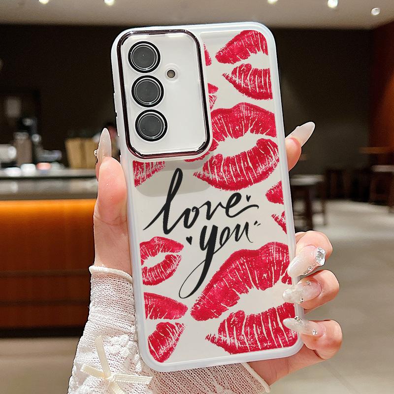 Красный узор губ прозрачный тонкий чехол для телефона Samsung S25 Ultra S24 FE S23 Plus A56 A36 A16 A55 A15 защитная пленка для объектива противоударный мягкий силиконовый чехол