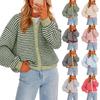Повседневный вязаный кардиган-свитер в полоску на пуговицах