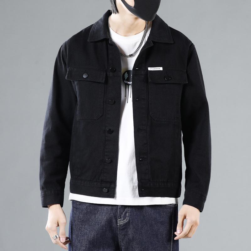 Мужская черная джинсовая куртка - повседневная рабочая одежда на весну и осень