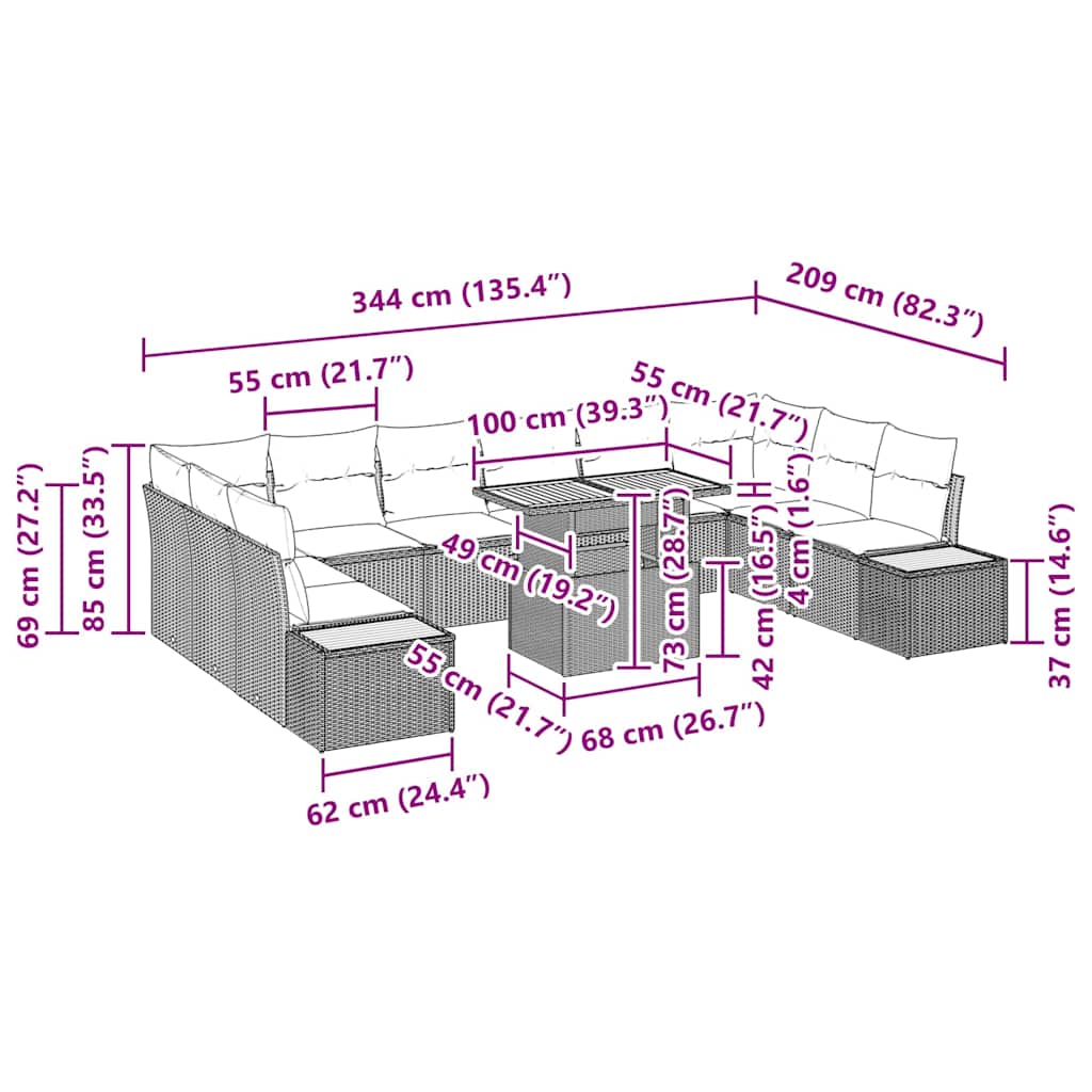 Garden Sofa Set with Storage 11 pcs Black Poly Rattan