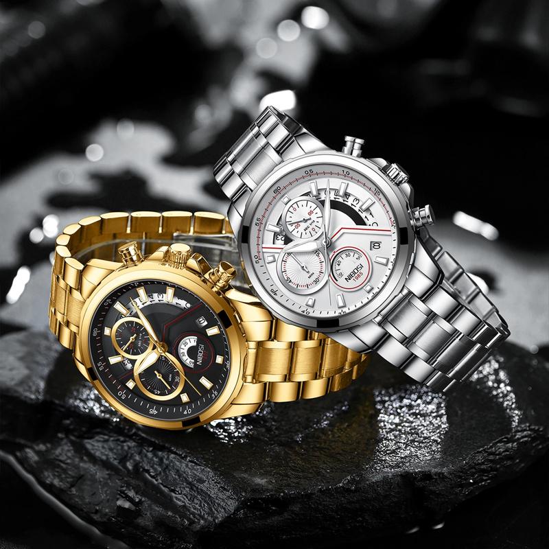 NIBOSI Mens Watches Top Brand Luxury Chronograph Quartz Watch for Men Stainless Steel Waterproof Fashion Watch Relogio Masculino
