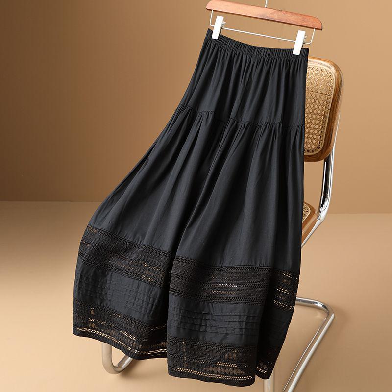 Осень 2025 г. Женская юбка А-силуэта с высокой талией, французский стиль, с кружевной отделкой