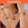 Pumpkin Skeleton Spider Charm Necklace And Bracelet In Alloy For Holiday Wear