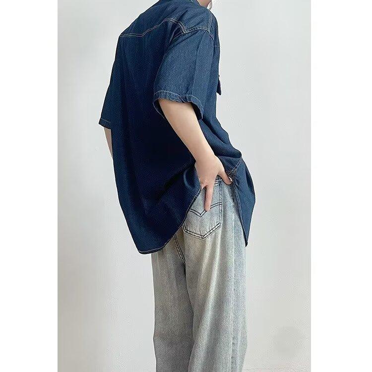 Японский ретро модный бренд летняя свободная джинсовая рубашка с короткими рукавами художественная молодежная рабочая рубашка мужская и женская многослойная куртка