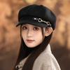 Korean Version of New Belt Chain Beret Women's Autumn and Winter Casual British Style Newspaper Bell Hat Literary Retro Octagonal Hat Trend