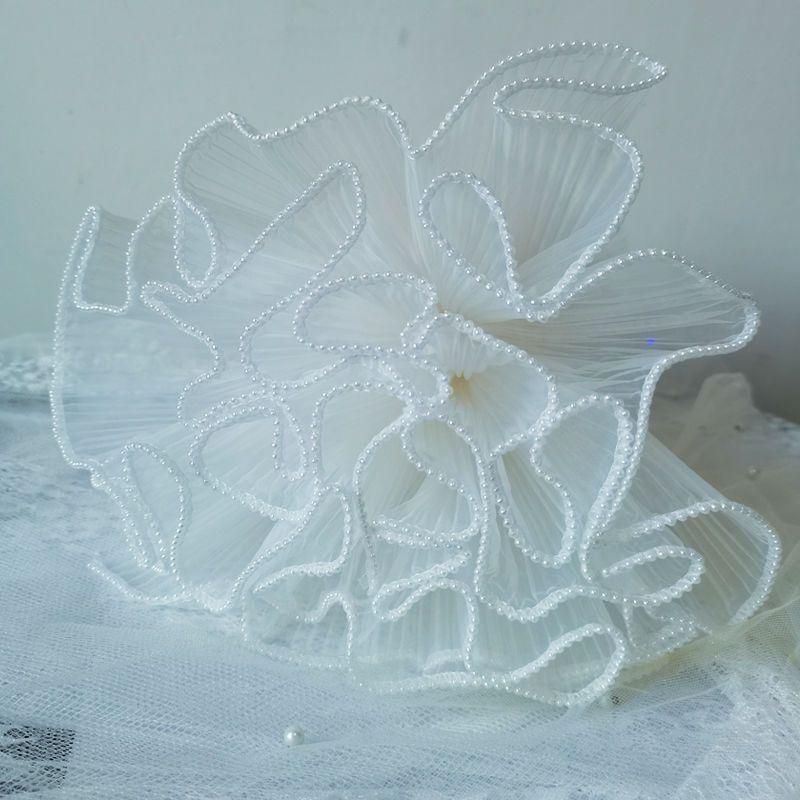 1pc 28cm*4 Yards Pearl Wavy Veil Flower Packaging Lace Bouquet DIY Baking Cake Decoration Flower Packaging Materials