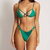 Women's Split Halter Neck Solid Color Patchwork O-String Bikini Sets