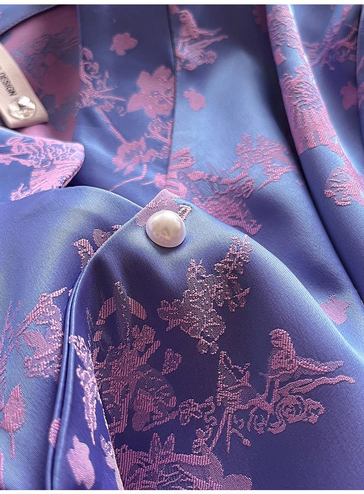 New Women's Spring/Summer Jacquard Silk Pajamas Set with Frog Buttons - National Style Mulberry Silk Thin Home Wear.
