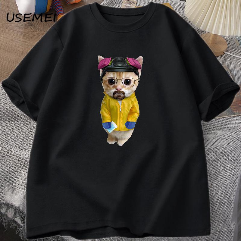 Футболка Walter White Kitty Walter White Heisenberg, мужская хлопковая футболка с котом и короткими рукавами, забавная футболка, мужские хлопковые мужские топы