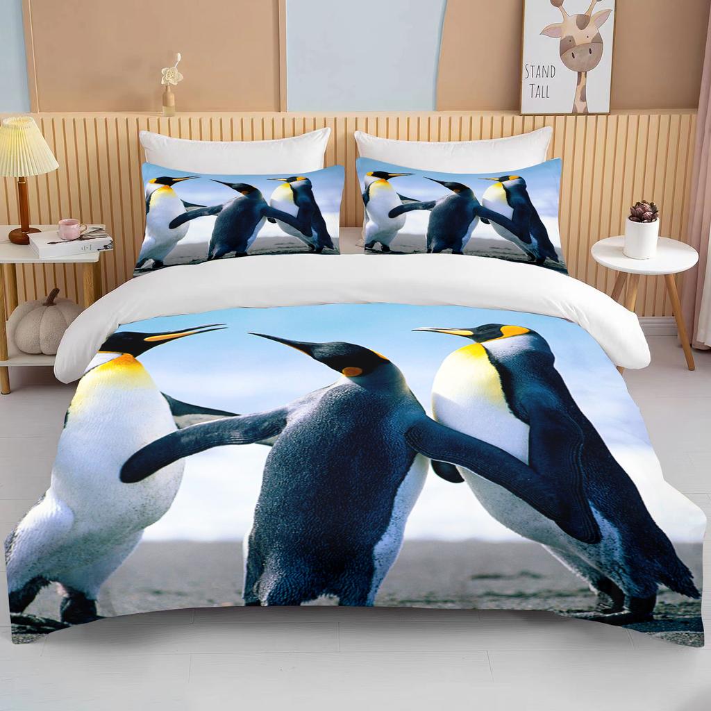 Cute Penguin Bedding 3 Piece Set King Size Double Bed Bedding Set Microfiber or Polyester Duvet Cover Set Kids Bedroom Bed Set