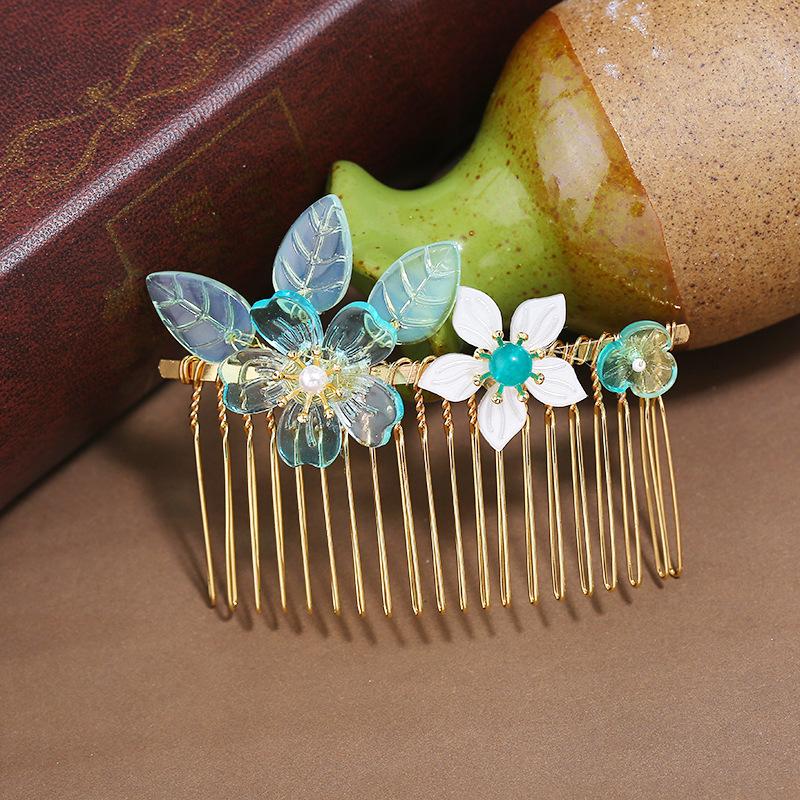 Древний ханьфу ручной работы, глазированный цветок, гребень для волос, вставной гребень, женственность, ретро, гребень для челки, заколки для волос-дисков, аксессуары для волос