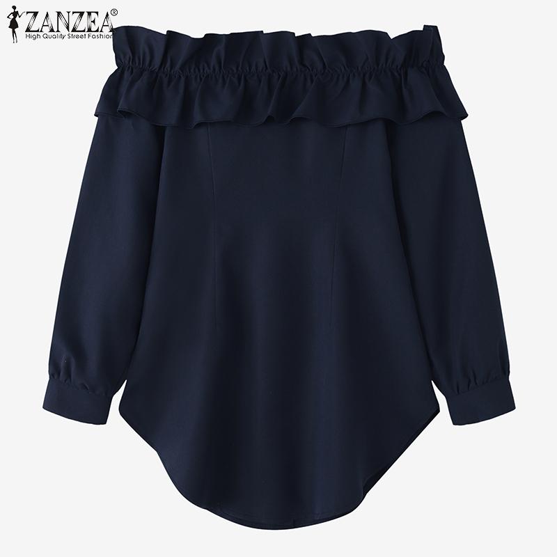 ZANZEA Women Casual Off Shoulder Long Sleeve Plain Blouse