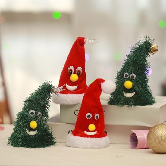 Electric Christmas Tree Swing Santa Hat Battery Powered Festive Decoration Swinging Dancing Tree for Table