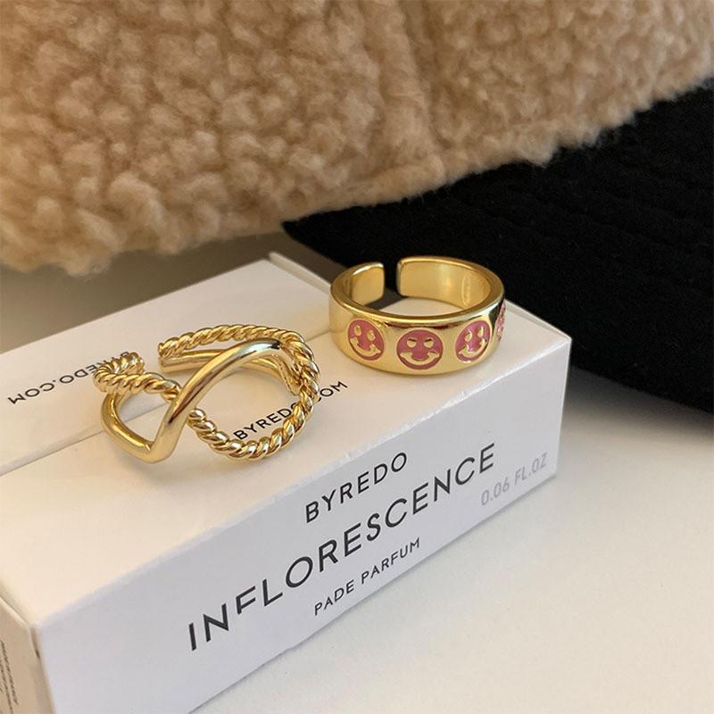 Уникальное винтажное кольцо с розовой глазурью-подтеками и смайликом для женщин, стильное для повседневной носки