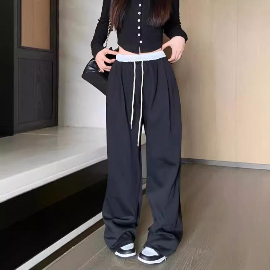 Женские повседневные брюки в стиле ретро с широкими штанинами на осень, свободные узкие прямые брюки серого цвета с высокой талией
