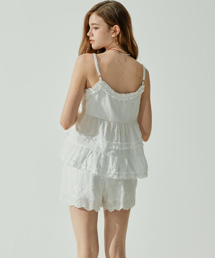 VIKINI VENDER Mary Frill Tiered Sleeveless Top